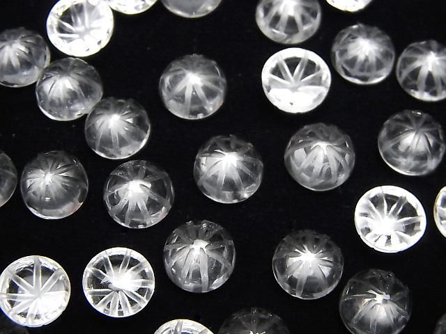 【動画】宝石質クリスタルAAA 彫刻入りラウンド カボション8×8mm 5個の画像