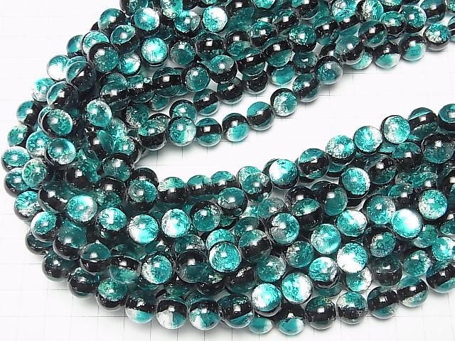【動画】とんぼ玉 ラウンド12mm 【ブルーグリーン/蓄光タイプ】 1/4連~1連(約34cm) サムネイル4
