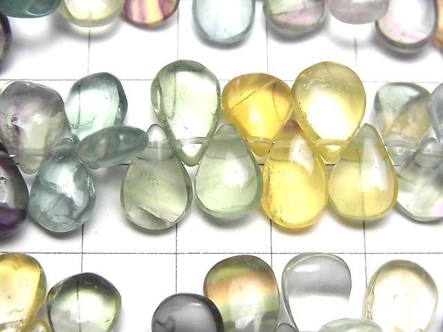 【動画】宝石質マルチカラーフローライトAA++ ペアシェイプ(プレーン) 1連(約18cm) サムネイル2
