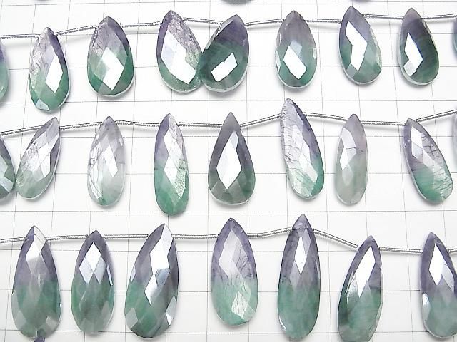 【動画】バイカラームーンストーンAA++ ペアシェイプ ブリオレットカット コーティング 【ブルー×グリーン】 1連(約17cm) サムネイル3