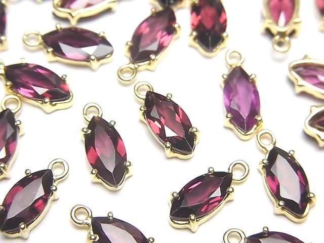 【動画】宝石質ロードライトガーネットAAA 枠留めマーキスファセットカット10×5mm 18KGP 2個の画像