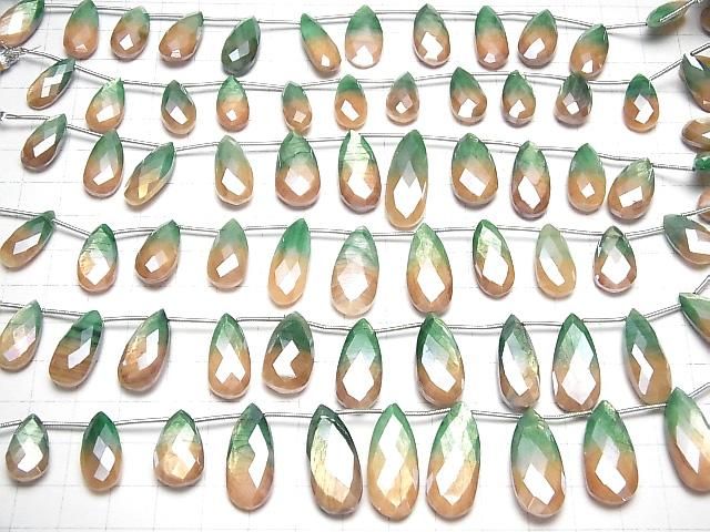 【動画】バイカラームーンストーンAA++ ペアシェイプ ブリオレットカット コーティング 【グリーン×オレンジ】 1連(約16cm) サムネイル4