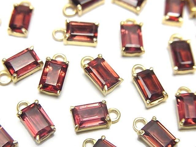 【動画】宝石質モザンビークガーネットAAA 枠留めレクタングルファセットカット6×4mm 18KGP 2個の画像