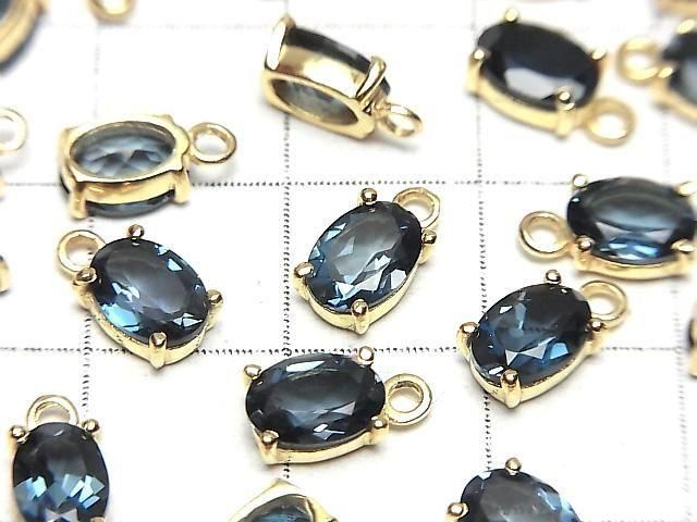 【動画】宝石質ロンドンブルートパーズAAA 枠留めオーバルファセットカット7×5mm 18KGP 2個 サムネイル2