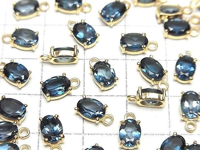 【動画】宝石質ロンドンブルートパーズAAA 枠留めオーバルファセットカット7×5mm 18KGP 2個 サムネイル3