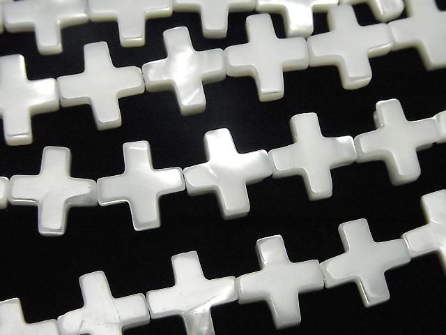 【動画】マザーオブパール ホワイト クロス(十字架)10×10mm 1連(約37cm)の画像