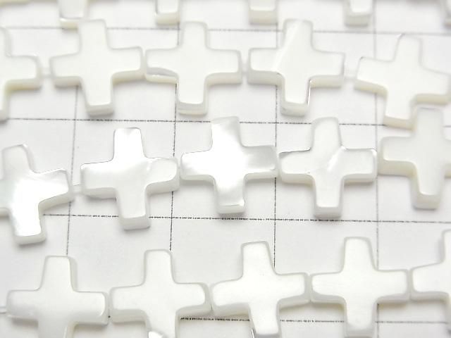 【動画】マザーオブパール ホワイト クロス(十字架)10×10mm 1連(約37cm) サムネイル2