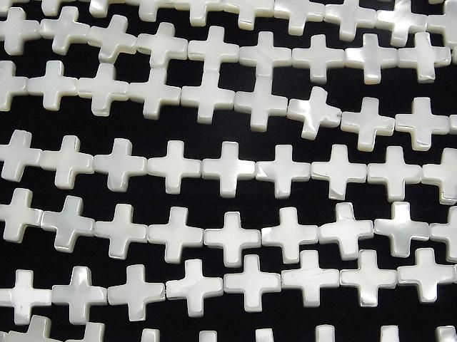 【動画】マザーオブパール ホワイト クロス(十字架)10×10mm 1連(約37cm) サムネイル3