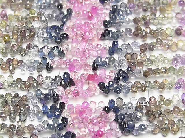【動画】宝石質マルチカラーサファイアAAA-　ドロップ　ブリオレットカット　半連/1連（約18cm）