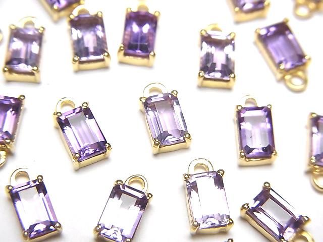 【動画】宝石質アメジストAAA 枠留めレクタングルファセットカット6×4mm 18KGP 2個の画像