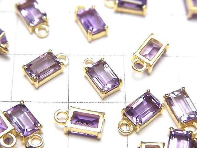 【動画】宝石質アメジストAAA 枠留めレクタングルファセットカット6×4mm 18KGP 2個 サムネイル2