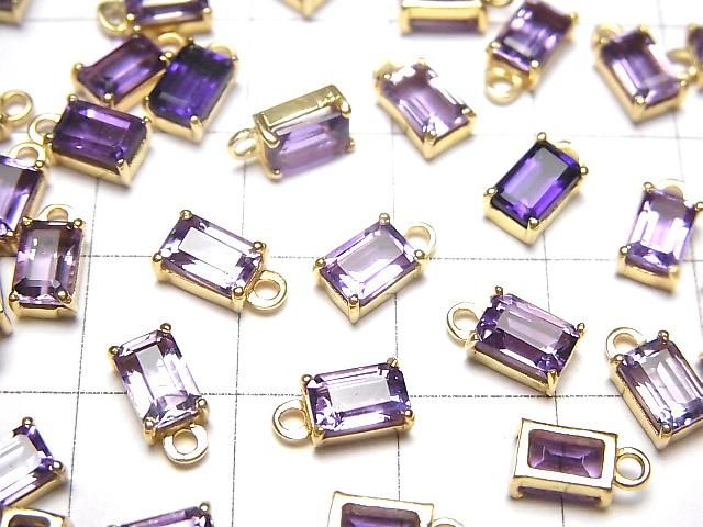 【動画】宝石質アメジストAAA 枠留めレクタングルファセットカット6×4mm 18KGP 2個 サムネイル3
