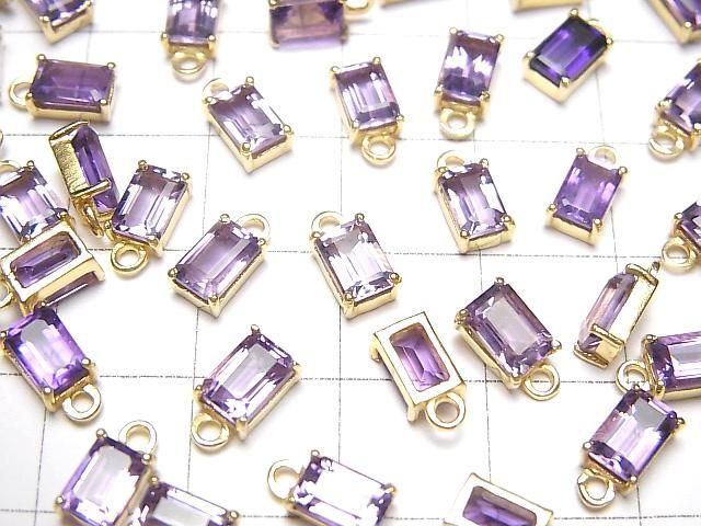 【動画】宝石質アメジストAAA 枠留めレクタングルファセットカット6×4mm 18KGP 2個 サムネイル4