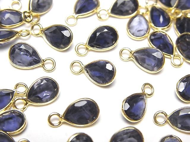 【動画】宝石質アイオライトAAA 枠留めペアシェイプファセットカット8×5.5mm 18KGP 3個の画像