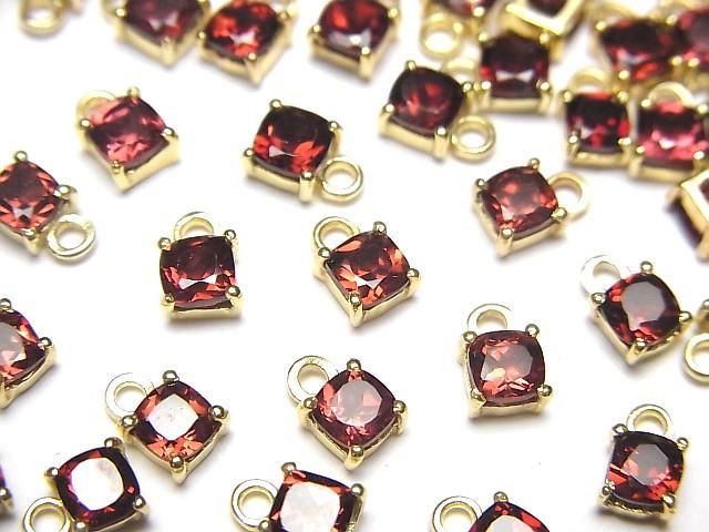【動画】宝石質モザンビークガーネットAAA 枠留めスクエアファセットカット4×4mm 18KGP 2個の画像