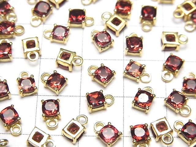 【動画】宝石質モザンビークガーネットAAA 枠留めスクエアファセットカット4×4mm 18KGP 2個 サムネイル4