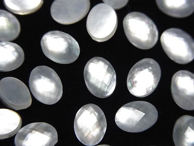 【動画】ホワイトシェル×クリスタルAAA’ オーバル カボションカット8×6mm 3個の画像