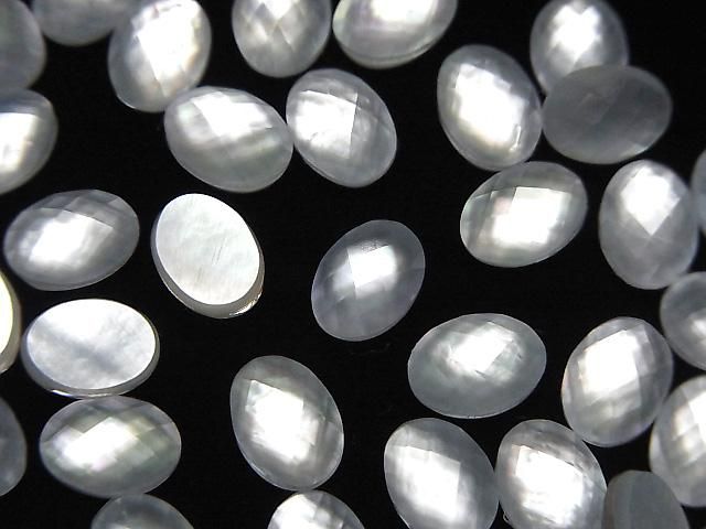 【動画】ホワイトシェル×クリスタルAAA’ オーバル カボションカット8×6mm 3個 サムネイル4