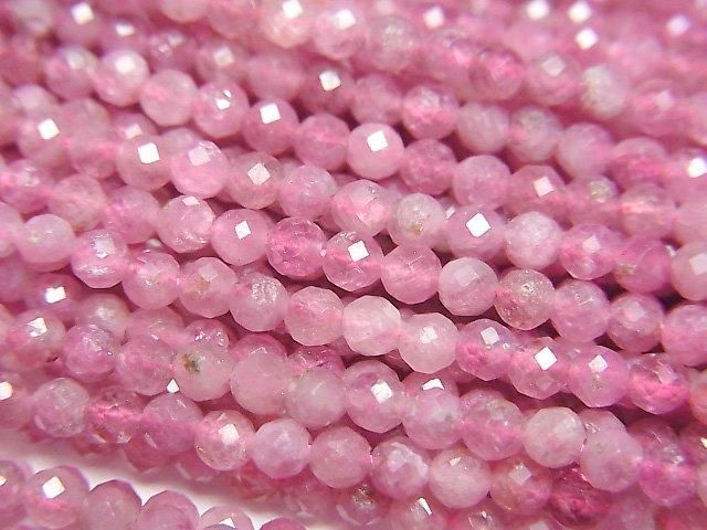 【動画】【素晴らしい輝き】ピンクトルマリンAA+ ラウンドカット3mm 1連(約36cm)の画像