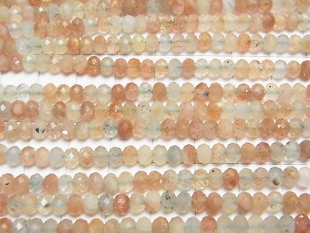 【動画】【素晴らしい輝き】サンストーン×グリーンフェルスパーAA ボタンカット5×5×3mm 1連(約37cm) サムネイル3