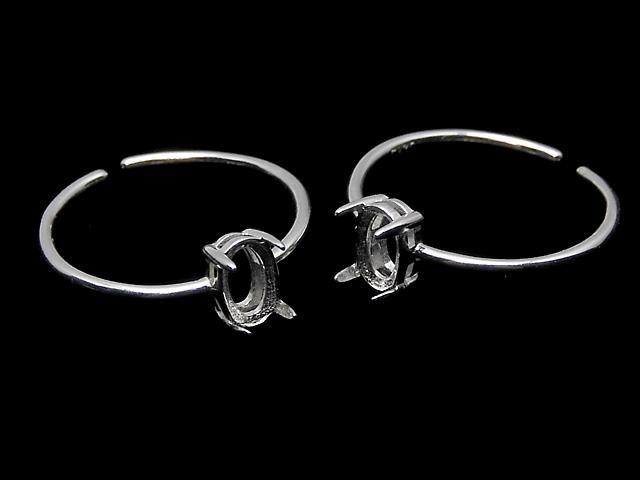 【動画】Silver925 リング空枠(爪留め)オーバルファセットカット6×4mm 生地 フリーサイズ 1個の画像
