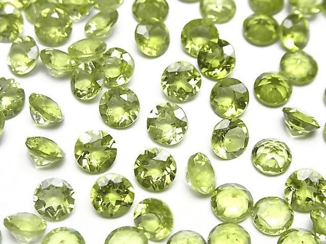 【動画】宝石質ペリドットAAA- ルース ラウンドファセットカット6×6mm 2粒の画像