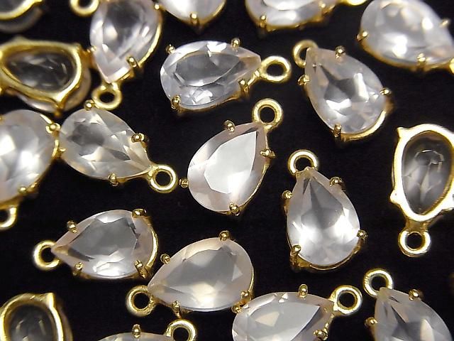 【動画】宝石質ローズクォーツAAA 枠留めペアシェイプファセットカット9×6mm 18KGP 1個の画像