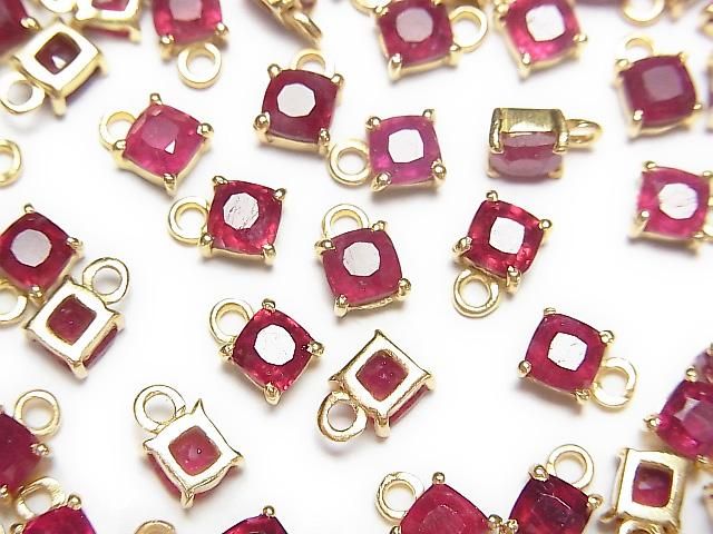 ルビー 枠留めスクエアファセットカット4×4mm 18KGP 2個｜天然石ビーズ