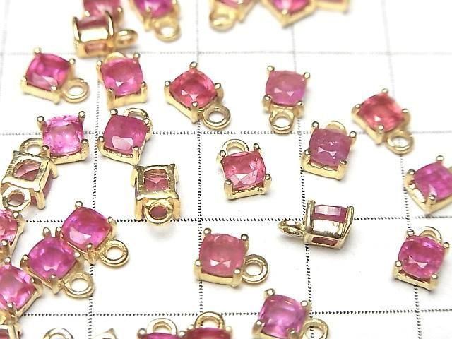 【動画】宝石質ルビー(ピンクサファイア)AAA 枠留めスクエアファセットカット4×4mm 18KGP 2個 サムネイル2