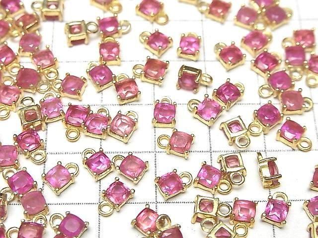 【動画】宝石質ルビー(ピンクサファイア)AAA 枠留めスクエアファセットカット4×4mm 18KGP 2個 サムネイル4