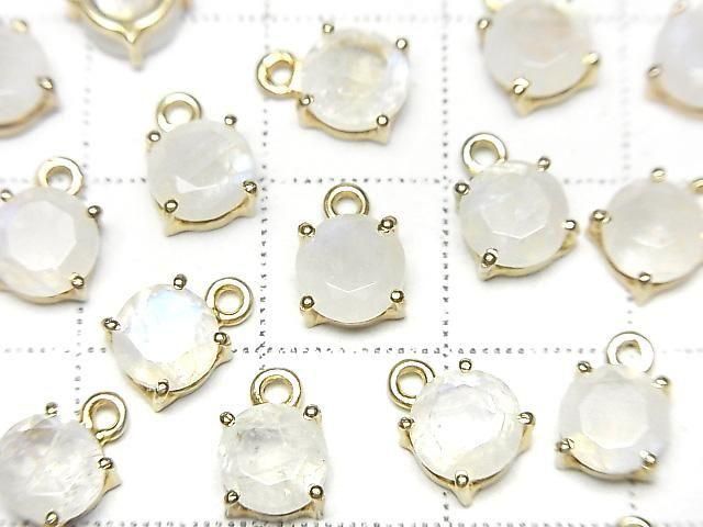 【動画】宝石質レインボームーンストーンAA++ 枠留めラウンドファセットカット6×6mm 18KGP 2個 サムネイル2