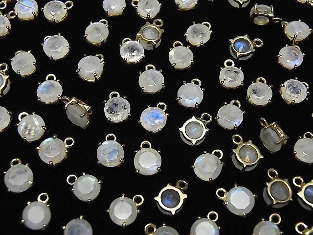 【動画】宝石質レインボームーンストーンAA++ 枠留めラウンドファセットカット6×6mm 18KGP 2個 サムネイル4