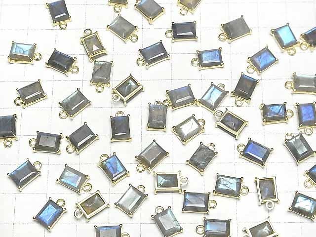 【動画】ラブラドライトAA++ 枠留めレクタングルファセットカット9×7mm 18KGP 1個 サムネイル4