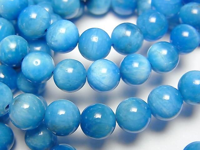 【動画】マダガスカル産ブルーアパタイトAA++ ラウンド7mm 1連(ブレス)の画像