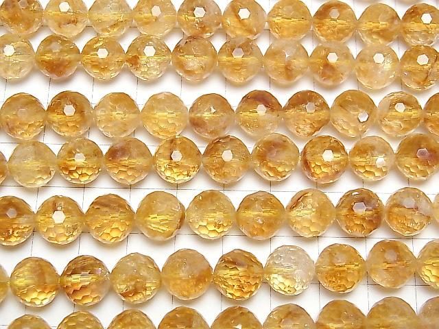 【動画】【素晴らしい輝き】ファントムシトリンAA++ 128面ラウンドカット10mm 半連/1連(約36cm) サムネイル3