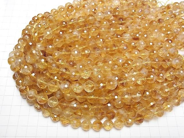 【動画】【素晴らしい輝き】ファントムシトリンAA++ 128面ラウンドカット10mm 半連/1連(約36cm) サムネイル4