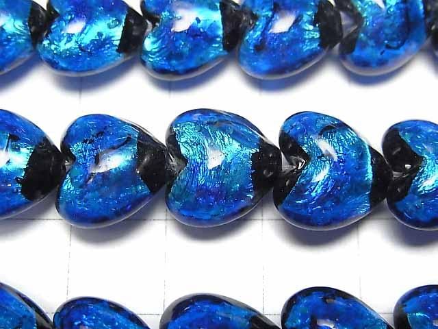 【動画】とんぼ玉 縦穴ハート12×12×8mm 【ブルー×ライトブルー/蓄光タイプ】 半連/1連(約30cm) サムネイル2