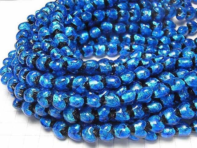 【動画】とんぼ玉 縦穴ハート12×12×8mm 【ブルー×ライトブルー/蓄光タイプ】 半連/1連(約30cm) サムネイル4