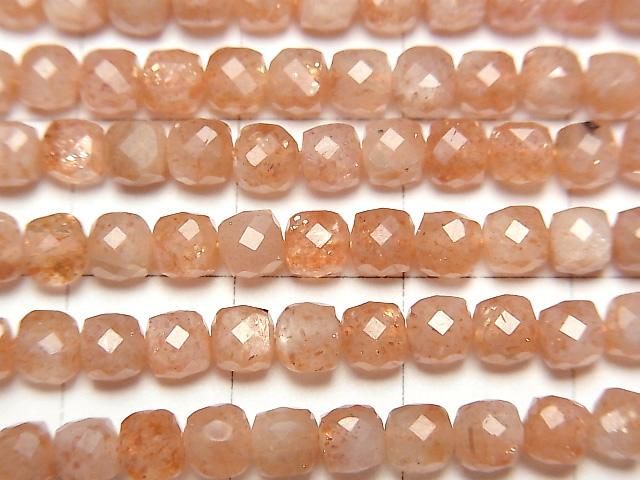 【動画】【素晴らしい輝き】サンストーンAA+ キューブカット4×4×4mm 1連(約37cm) サムネイル2