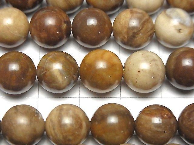 【動画】ペトリファイドウッド(珪化石) ラウンド10mm 半連/1連(約37cm) サムネイル2