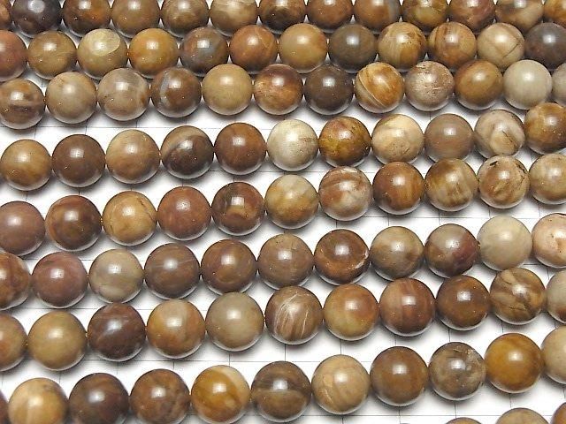 【動画】ペトリファイドウッド(珪化石) ラウンド10mm 半連/1連(約37cm) サムネイル3