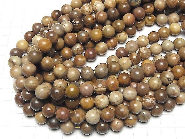 【動画】ペトリファイドウッド(珪化石) ラウンド10mm 半連/1連(約37cm) サムネイル4