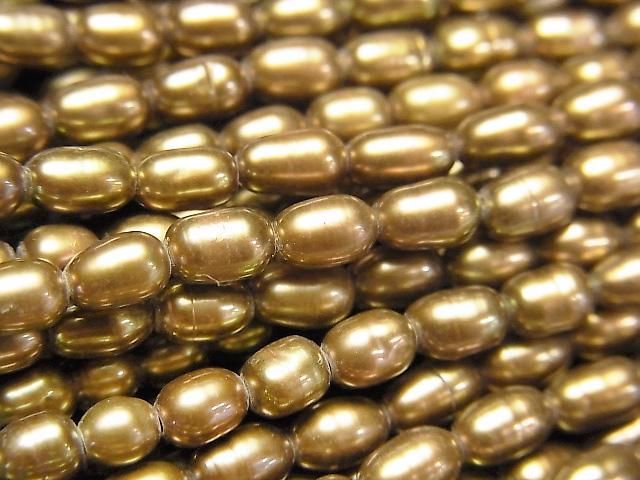【動画】淡水真珠AA+ ライス~バロック5×3×3mm ブロンズゴールド 1連(約34cm)の画像
