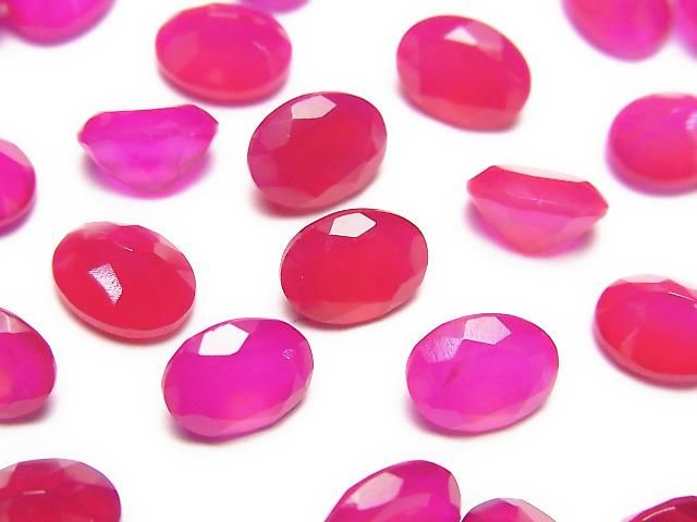 【動画】宝石質フューシャピンクカルセドニーAAA ルース オーバルファセットカット8×6mm 5粒の画像