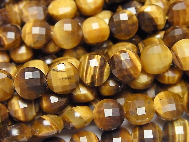 【動画】【素晴らしい輝き】イエロータイガーアイAA++ コインカット8×8×5mm 半連/1連(約37cm)の画像