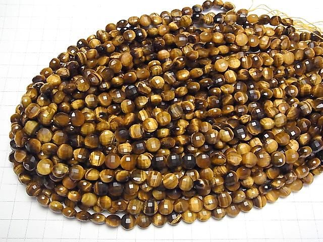 【動画】【素晴らしい輝き】イエロータイガーアイAA++ コインカット8×8×5mm 半連/1連(約37cm) サムネイル4