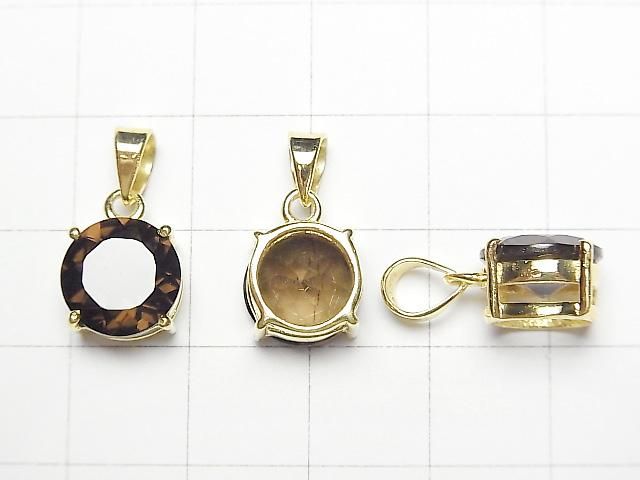 【動画】宝石質スモーキークォーツAAA ラウンドファセットカット10×10mm ペンダントトップ 18KGP製 サムネイル2