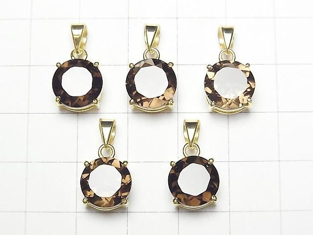 【動画】宝石質スモーキークォーツAAA ラウンドファセットカット10×10mm ペンダントトップ 18KGP製 サムネイル4