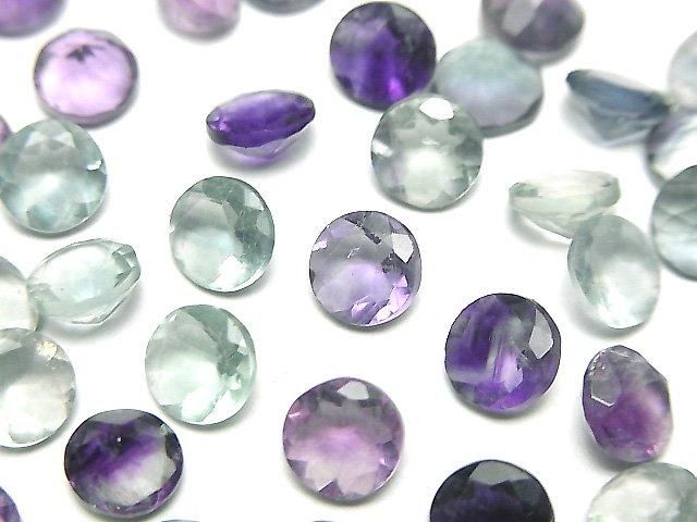 【動画】宝石質マルチカラーフローライトAAA ルース ラウンドファセットカット6×6mm 3粒の画像