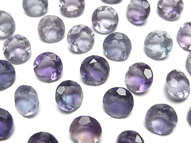 【動画】宝石質マルチカラーフローライトAAA ルース ラウンドファセットカット7×7mm 2粒の画像